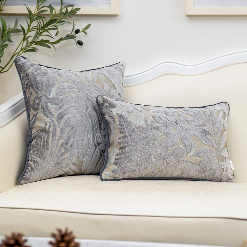 Alerfa 20 x 20 Inch Gray Silver Square Maple Leaf Pillow Embroidery Cut Velvet Cushion Case Luxury Modern Lumbar Throw Pillow Cover Decorative Pillow for Couch Sofa Living Room Bedroom Car - Image 4